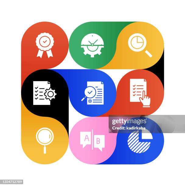 assessment modernes flat icon set konzeptdesign - analytics logo stock-grafiken, -clipart, -cartoons und -symbole