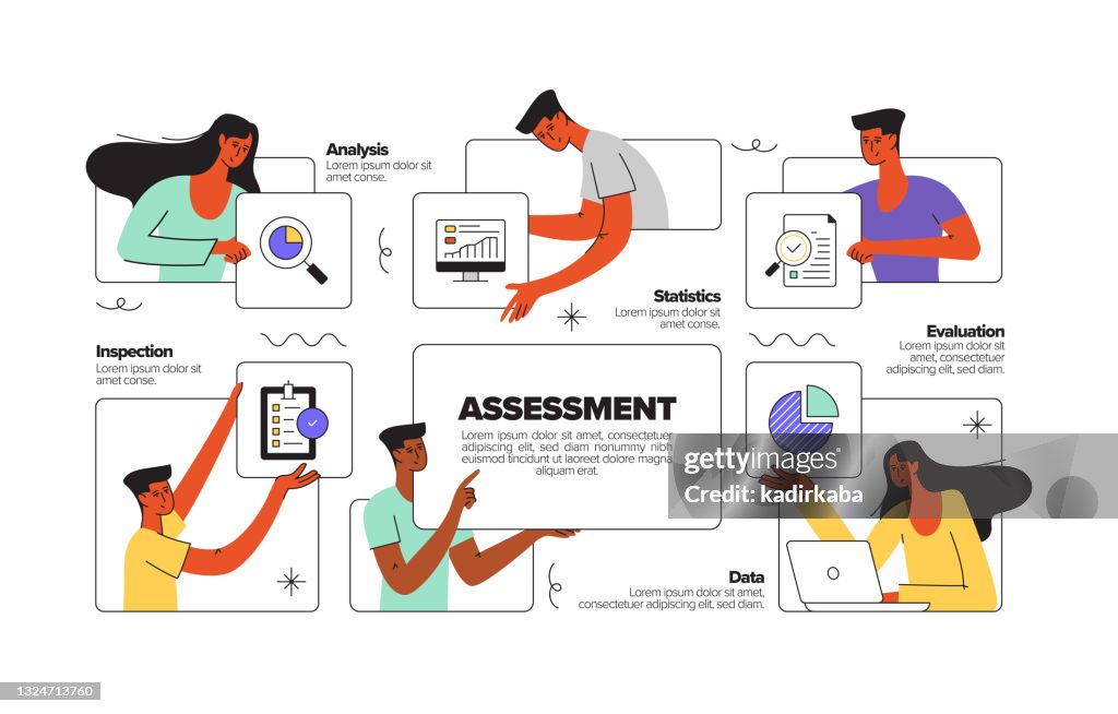 Assessment Concept Flat Line Illustration With Icons