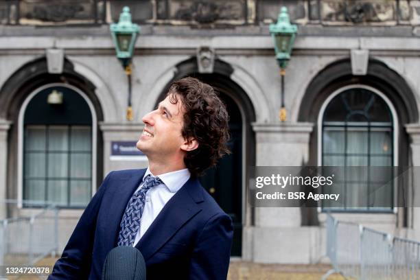 GroenLinks leader Jesse Klaver is seen at the Binnenhof following another day of formation talks with informateur Mariette Hamer on June 21, 2021 in...