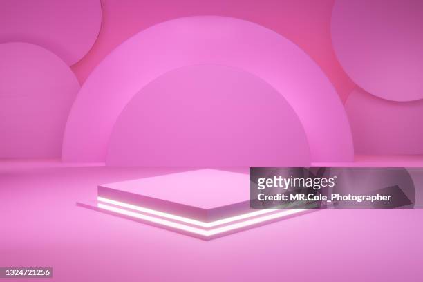 pink stage podium on the floor background, - construction platform ストックフォトと画像