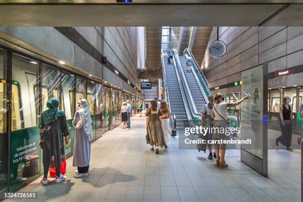 scene from the underground metro station nørreport in copenhagen - subway station stock pictures, royalty-free photos & images