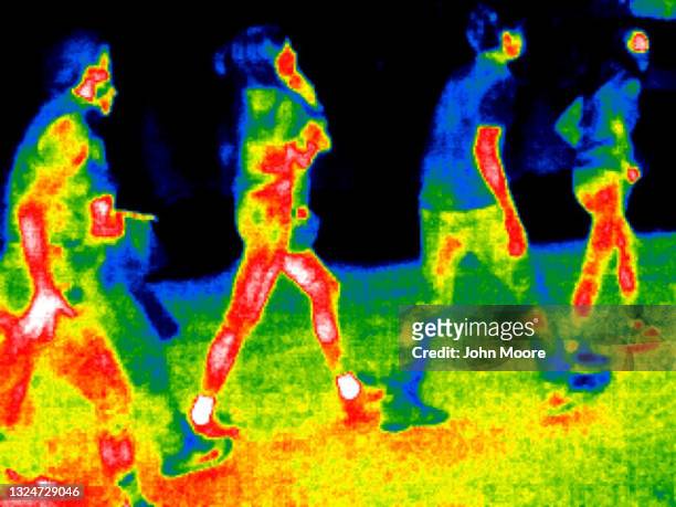 In this image made with a thermal camera at night, Undocumented immigrants walk towards a U.S. Border Patrol checkpoint on June 17, 2021 in Roma,...