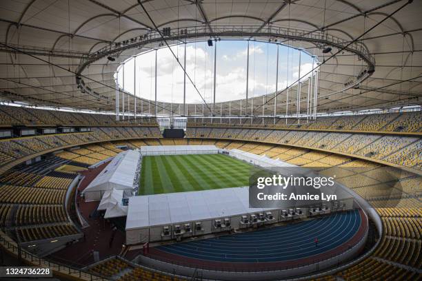 General view of the Bukit Jalil National Stadium vaccination centre on June 21, 2021 in Kuala Lumpur, Malaysia. The Bukit Jalil National Stadium...