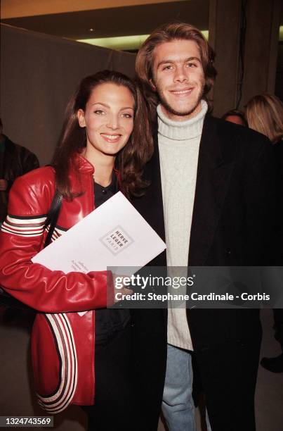 Alejandra di Andia and Prince Emanuele Filiberto of Savoy attend the Hervé Leger Ready to Wear Fall/Winter 1996/97 show as part of Paris Fashion Week...