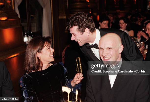 Princess Caroline of Monaco, Dancer Patrick Dupond and Jean-Christophe Maillot attend the reopening Gala of the Opéra de Paris on March 18, 1996 in...