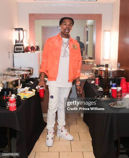 Rapper Lil Baby backstage at Lil Baby & Friends Fathers's Day weekend Concert at Mississippi Coast Coliseum on June 19, 2021 in Biloxi, Mississippi.