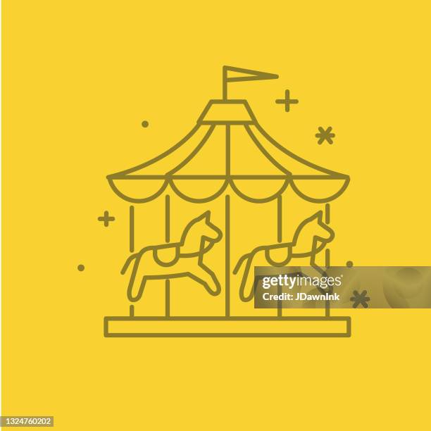 carnival amusement park and fair carousel thin line icon set - editable stroke - carousel horse stock illustrations