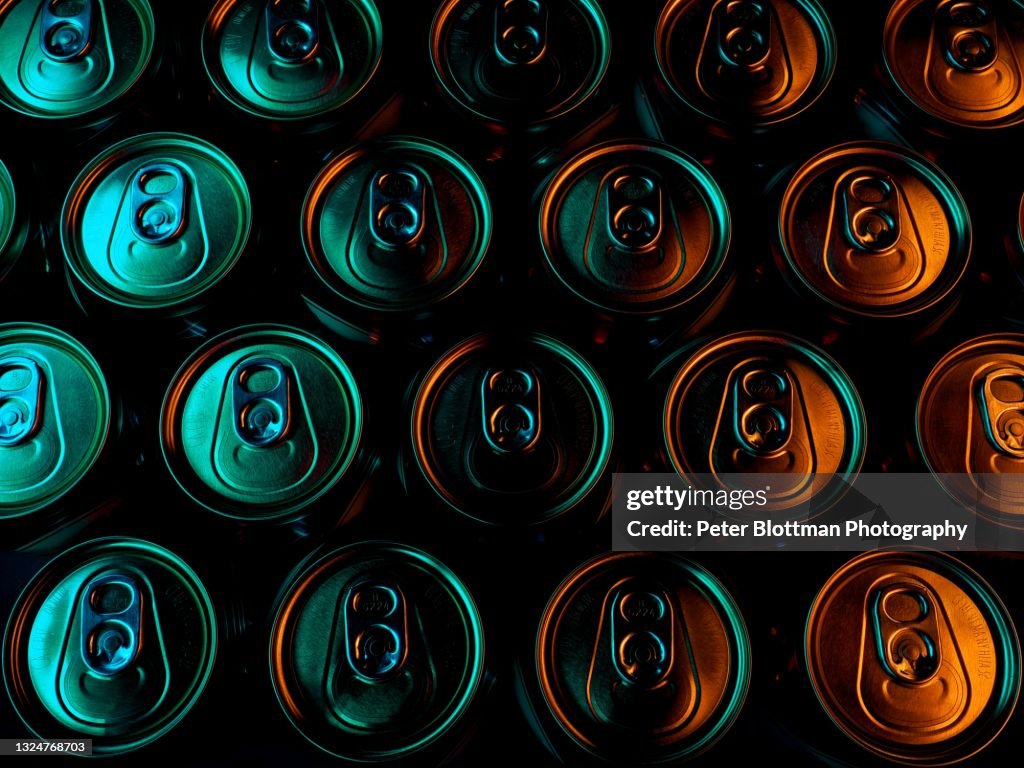 Abstract image of light painted aluminum beer can tops