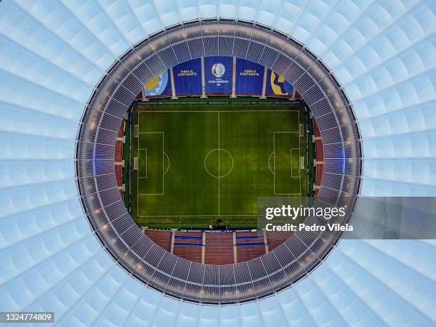 Aerial view of Mane Garrincha Stadium before a group A match between Argentina and Paraguay as part of Conmebol Copa America Brazil 2021 on June 21,...