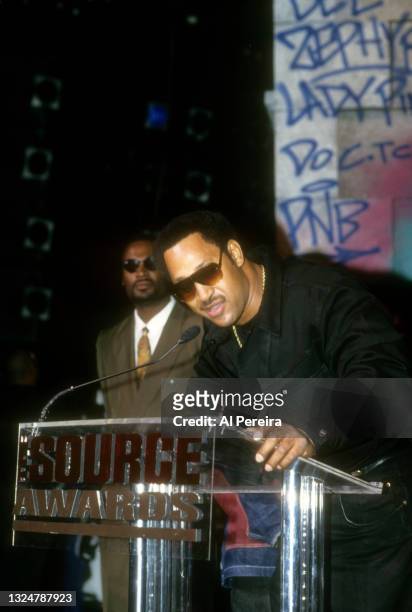 Hip Hop Radio Personality DJ Kool Herc presents an award at The Source Awards on April 25, 1994 at Madison Square Garden in New York City.