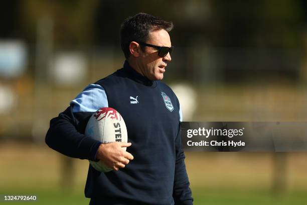 Coach Brad Fittler looks on during a New South Wales Blues State of Origin training session at Ned Byrne Field on June 22, 2021 in Gold Coast,...