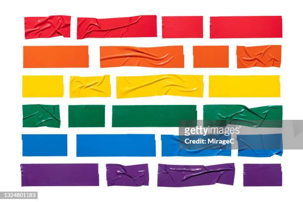 rainbow duct tape stripes isolated on white - pegajoso imagens e fotografias de stock