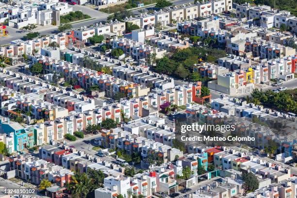 aerial view of suburb in playa del carmen, mexico - playa del carmen stock pictures, royalty-free photos & images