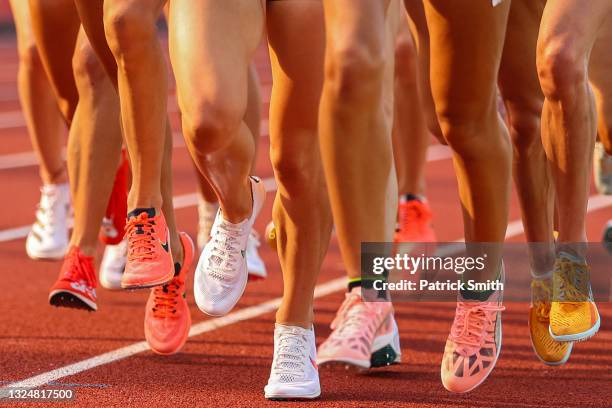 Running spikes are seen during the Women's 1500 Meters Final during day four of the 2020 U.S. Olympic Track & Field Team Trials at Hayward Field on...