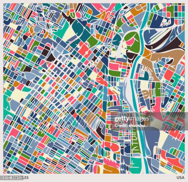 bunte illustration stil stadtplan, in der nähe von union station, los angeles stadt, usa - abstract aerial stock-grafiken, -clipart, -cartoons und -symbole