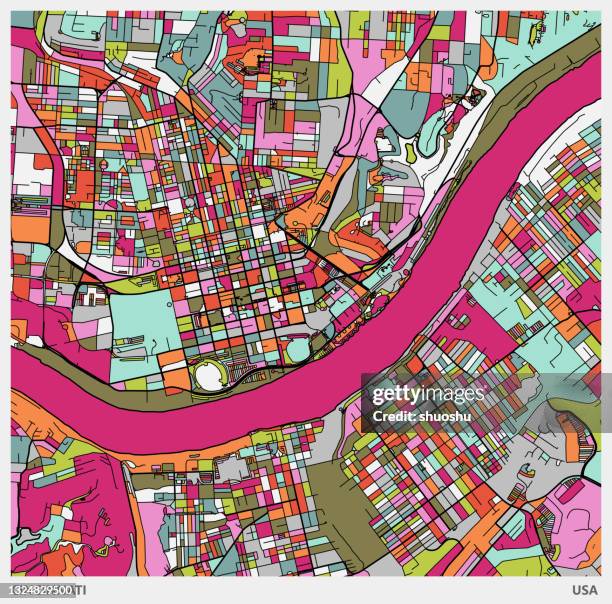 colorful illustration style city map,cincinnati city,usa - cincinnati street map stock illustrations