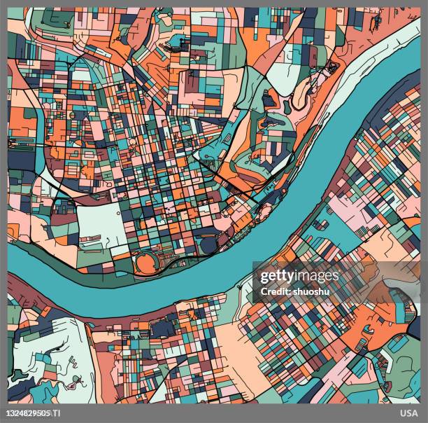 bunte illustration stil stadtplan, cincinnati stadt, usa - abstract aerial stock-grafiken, -clipart, -cartoons und -symbole