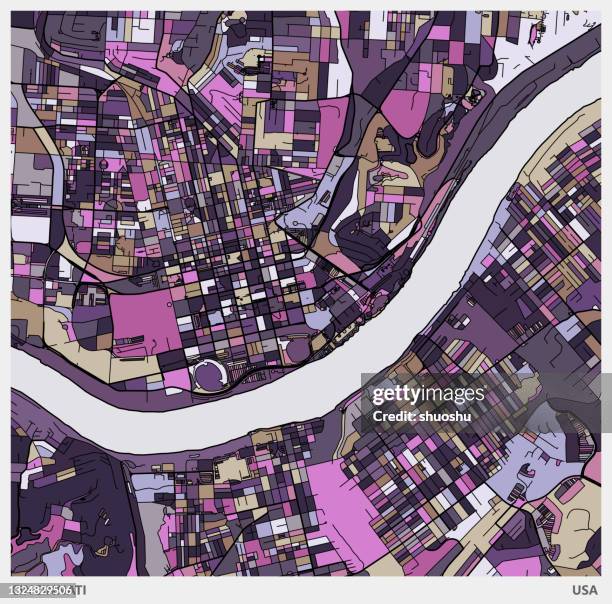 colorful illustration style city map,cincinnati city,usa - cincinnati street map stock illustrations