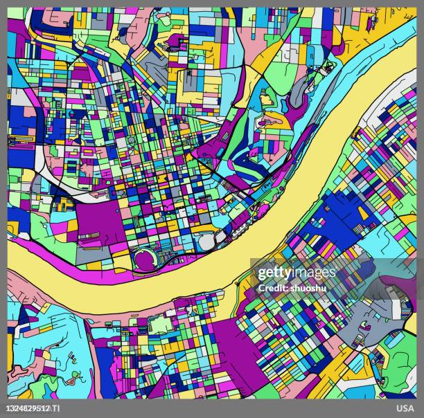 colorful illustration style city map,cincinnati city,usa - cincinnati street map stock illustrations