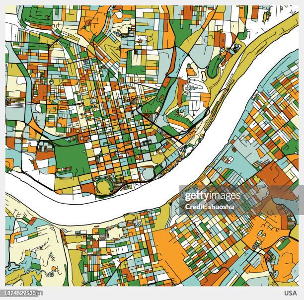 colorful illustration style city map,cincinnati city,usa - cincinnati street map stock illustrations