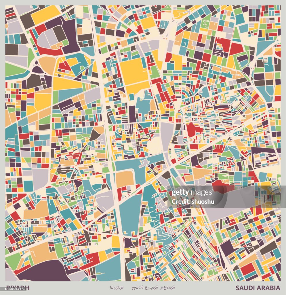 Bunte Illustration Stil Stadtplan, Riad Stadt, Saudi-Arabien