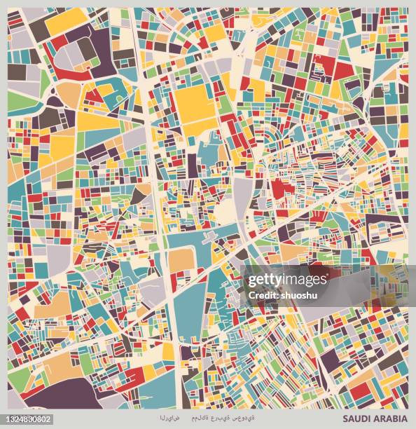 illustrazioni stock, clip art, cartoni animati e icone di tendenza di mappa della città in stile illustrazione colorata, città di riyadh, arabia saudita - street map