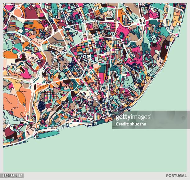 ilustraciones, imágenes clip art, dibujos animados e iconos de stock de colorido mapa de la ciudad de estilo ilustración,ciudad de lisboa,portugal - lisbon