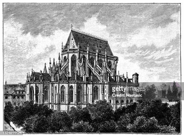 the new cathedral (german: neuer dom), also known as the cathedral of the immaculate conception, is a roman catholic cathedral located in linz, austria - cathedral of the immaculate conception stock illustrations