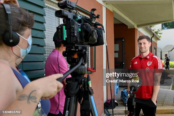 Ben Davies of Wales speaks to the media before the training session at the Acqua Acetosa center ahead of the UEFA Euro 2020 Championship round of 16...