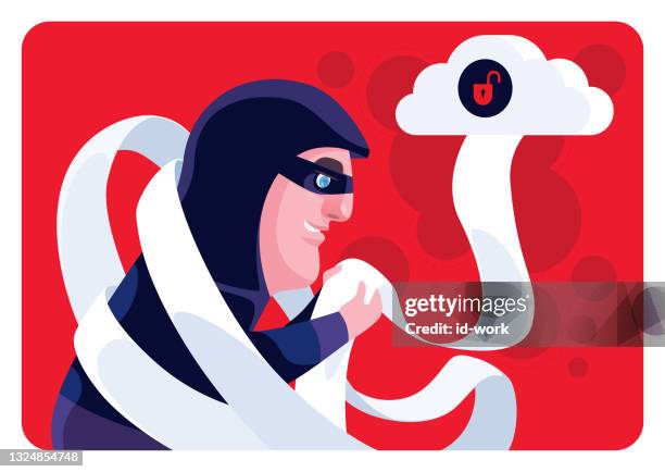 hacker checking data via unsafe cloud computing - access control cartoon stock illustrations