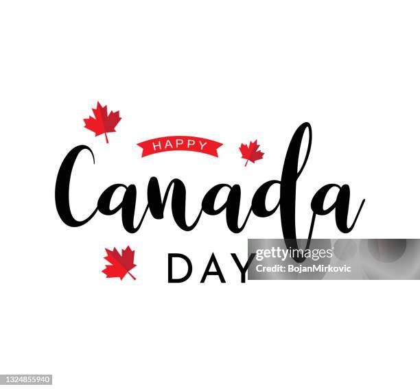 canada day lettering card. vector - maple leaf white background stock illustrations