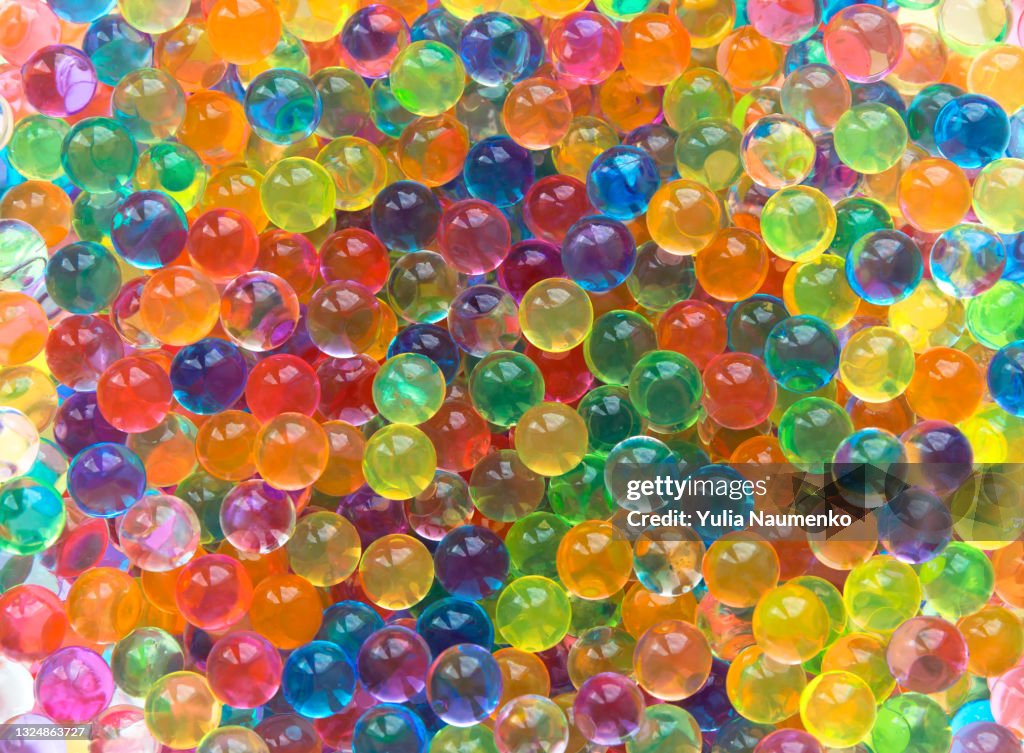 Hydrogel beads, close-up of orbeez