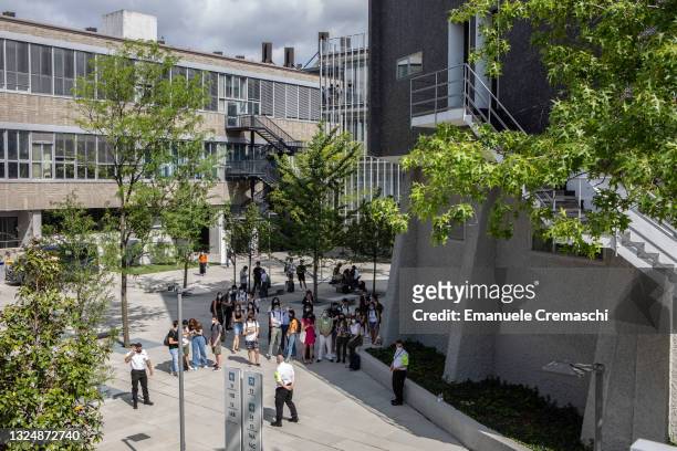 Students stand during the opening ceremony of the new International Architecture Campus at Politecnico di Milano on June 22, 2021 in Milan, Italy....