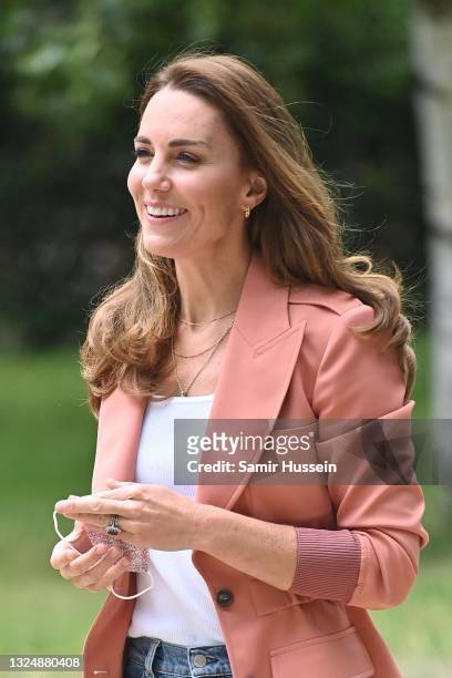 Catherine, Duchess of Cambridge arrives at Natural History Museum to see the urban nature project on June 22, 2021 in London, England.