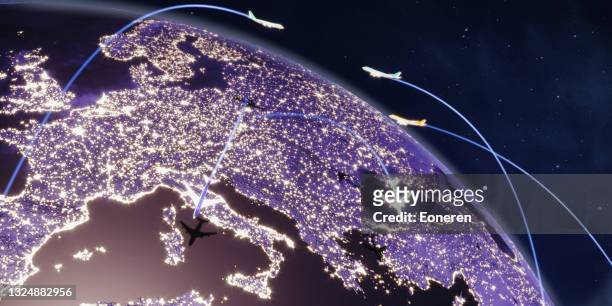 aerei volanti sulla terra - map europe globe foto e immagini stock