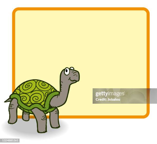 happy cute turtle over blank sign - tortoise shell stock illustrations