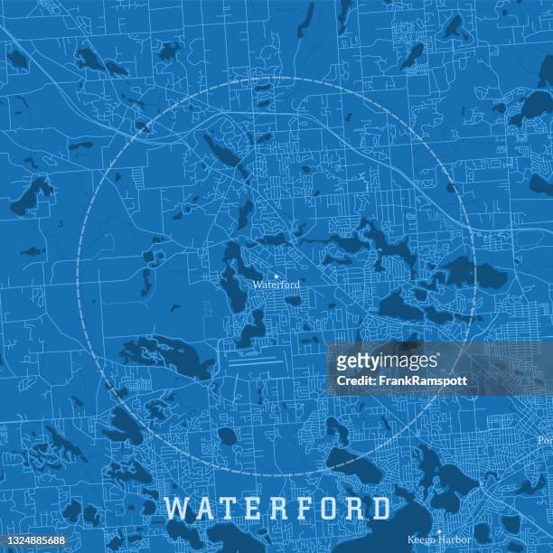 waterford mi city vektor road karte blauer text - waterford stock-grafiken, -clipart, -cartoons und -symbole