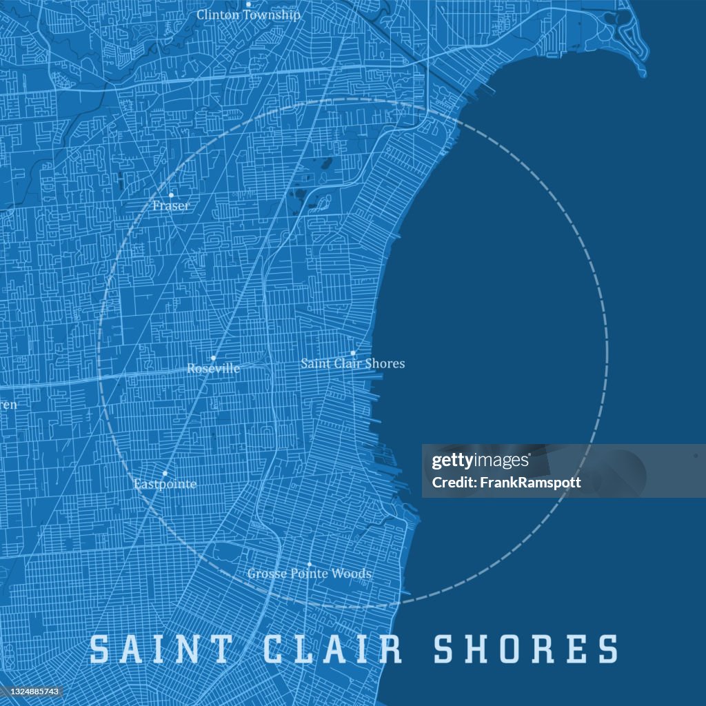 Saint Clair Shores MI City Vector Road Map Blue Text