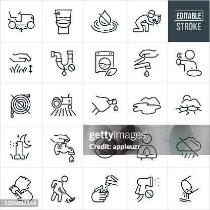 Water Conservation and Drought Thin Line Icons - Editable Stroke Water Conservation and Drought Thin Line Icons - Editable Stroke