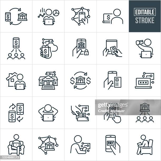 mobile and online banking thin line icons - editable stroke - convenience stock illustrations