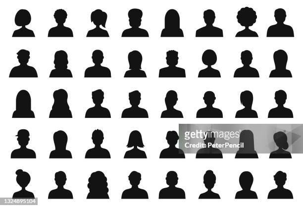 illustrations, cliparts, dessins animés et icônes de silhouette people avatar icon set - profil divers visages pour les réseaux sociaux. contours homme et femme - illustration abstraite vectorielle - unrecognizable person
