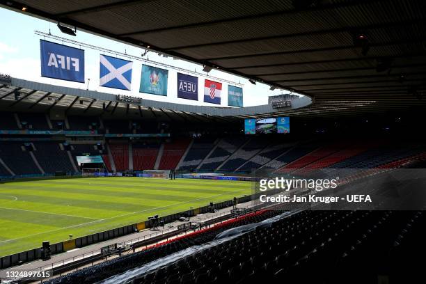 General view inside the stadium prior to the UEFA Euro 2020 Championship Group D match between Croatia and Scotland at Hampden Park on June 22, 2021...