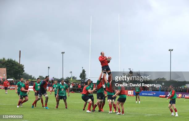 Alun Wyn Jones catches the line out ball during the British and Irish Lions training session held at at Stade Santander International stadium on June...
