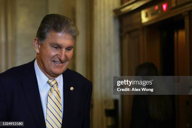 Sen. Joe Manchin leaves after a vote at the Senate chamber at the U.S. Capitol June 22, 2021 in Washington, DC. The Senate is scheduled to vote on a...