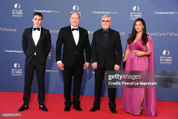 Louis Ducruet, Prince Albert II of Monaco, Tcheky Karyo and Marie Chevallier arrive at the closing ceremony of the 60th Monte Carlo TV Festival on...