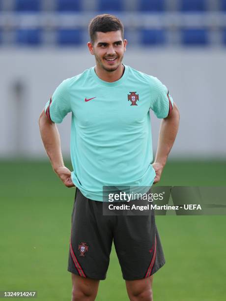 Andre Silva of Portugal looks on during the Portugal Training Session ahead of the UEFA Euro 2020 Group F match between Portugal and France at...