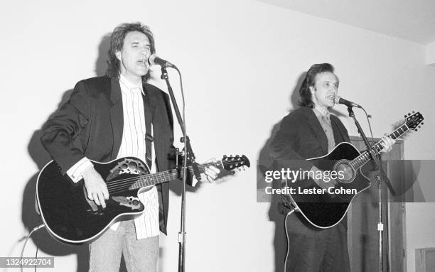 English singer, songwriter and musician Sir Ray Davies and his brother English singer, songwriter and guitarist Dave Davies of the English rock band...