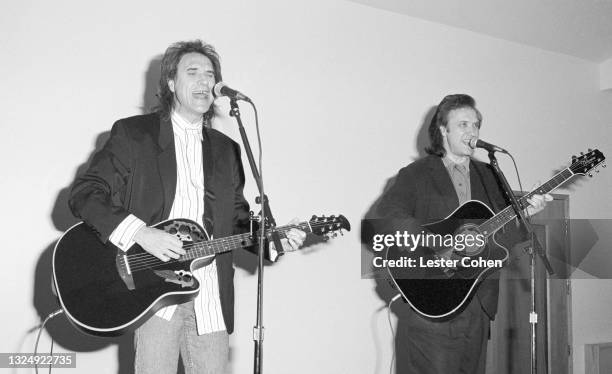 English singer, songwriter and musician Sir Ray Davies and his brother English singer, songwriter and guitarist Dave Davies of the English rock band...