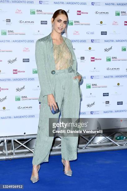 Miriam Leone attends the Nastri D'Argento 2021 red carpet on June 22, 2021 in Rome, Italy.