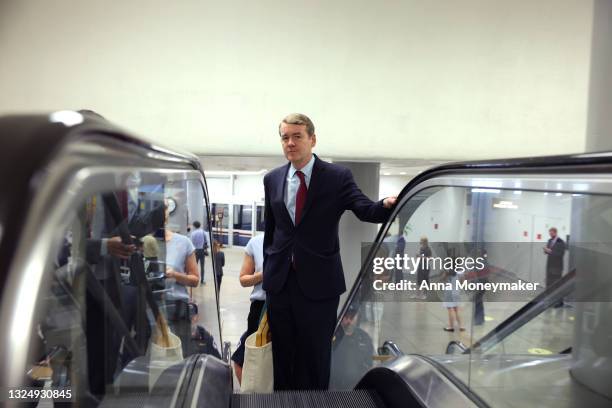 Sen. Sen. Michael Bennet walks through the Senate Subway during a vote on June 22, 2021 in Washington, DC. The Senate will hold a procedural vote on...